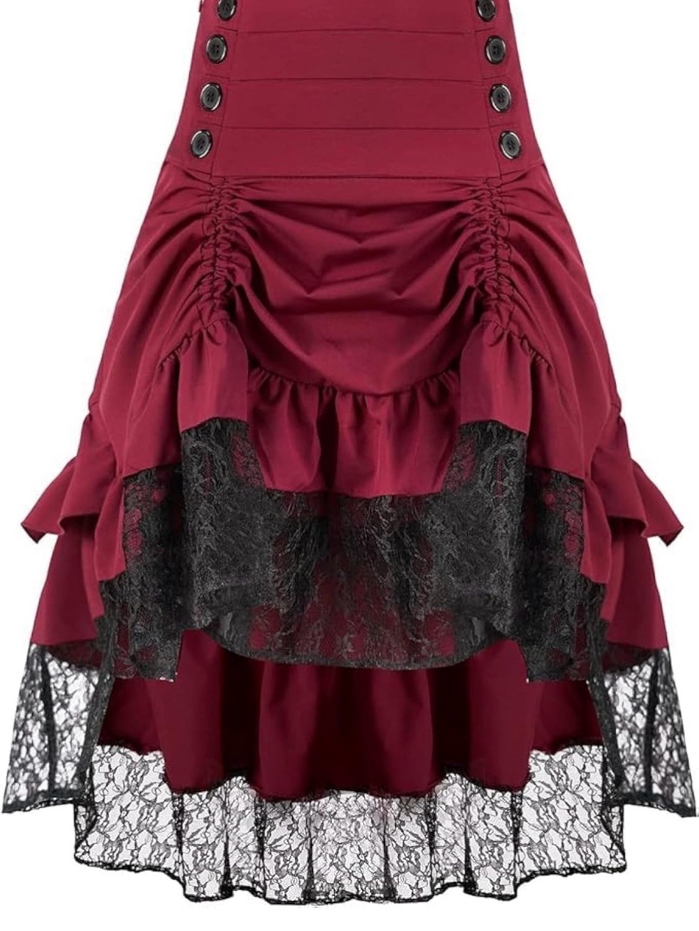 Women’s Burgundy Lace-Trim High-Low Skirt
